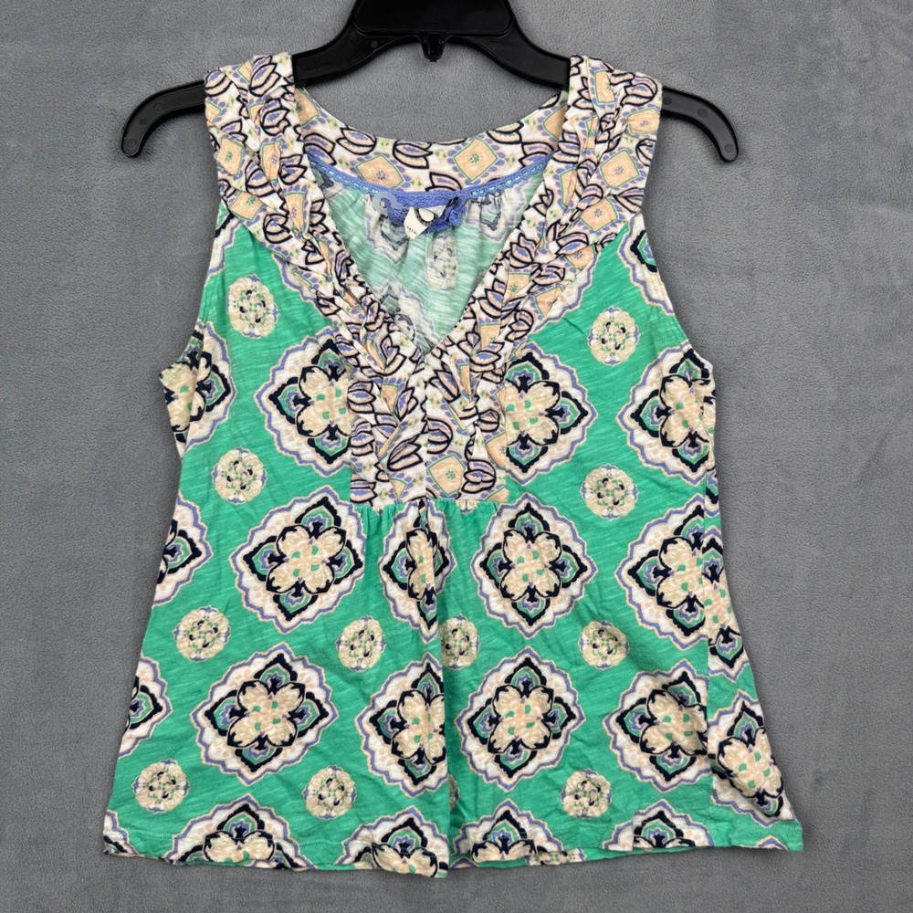 Akemi + Kin Women's Green Geometric Print Sleeveless V Neck Tank Top Medium